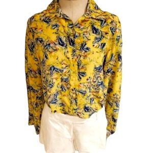 Club Monaco 100% Silk Button Down Floral Top Size Small